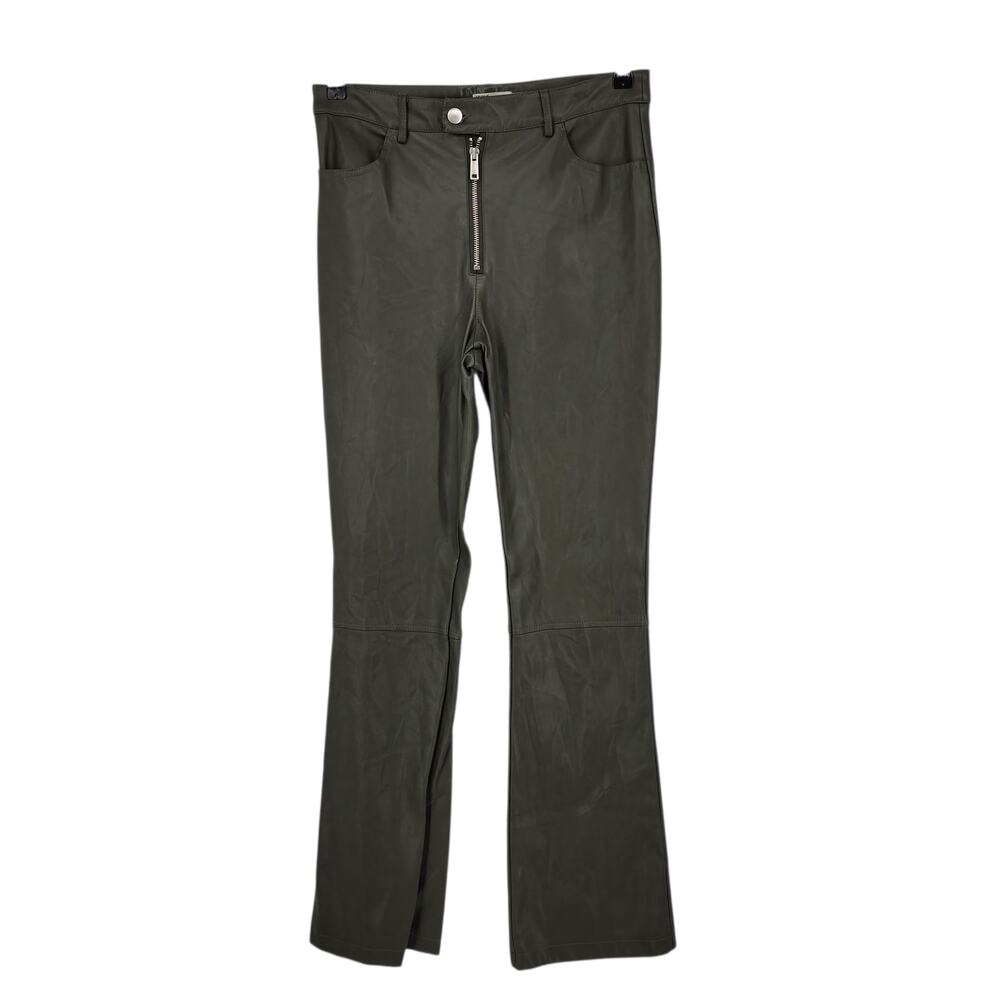 Anthropologie Avec Les Filles Dark Green Vegan Leather Kick Flare Pants Size 6